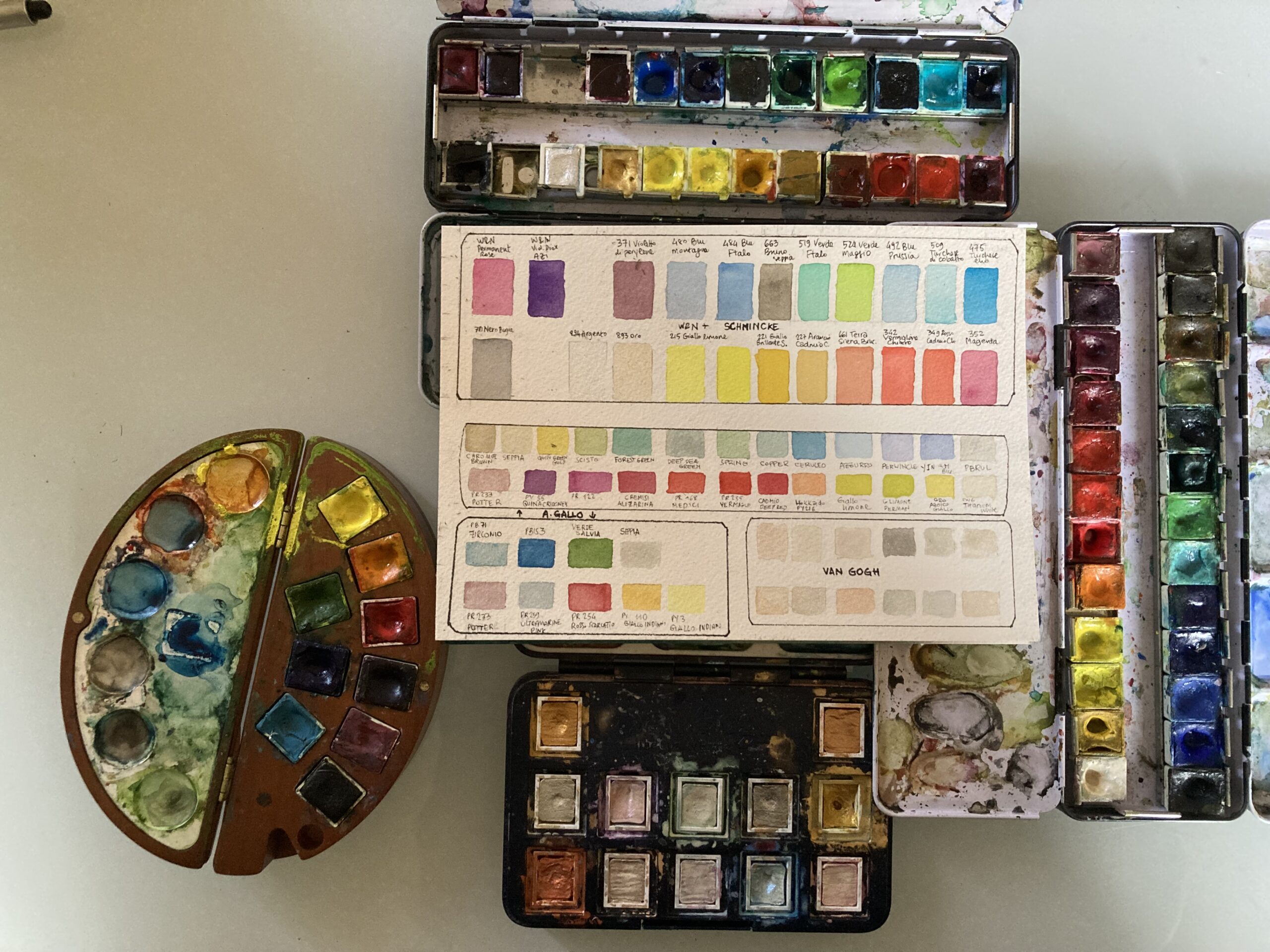 Professional watercolor palettes, color palettes, and swatch books for hand-drawn illustrations.